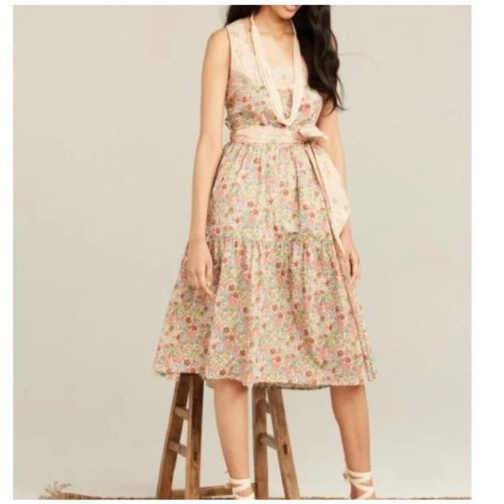 Roller Rabbit Elysian Day Coley Dress belted floral 100% cotton size large L - Picture 2 of 10